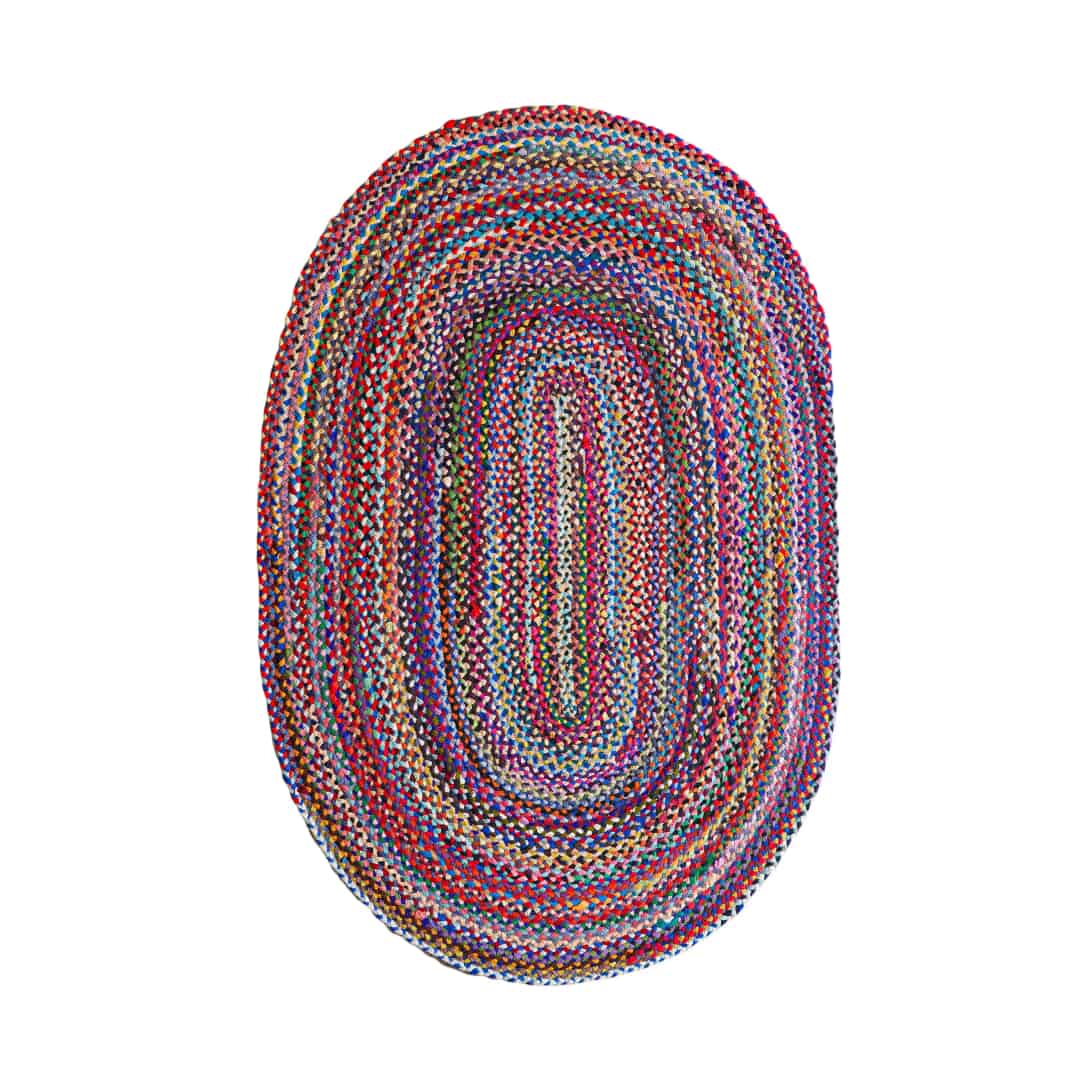 Hand Braided Colorful Cotton Oval Rug - Image 1