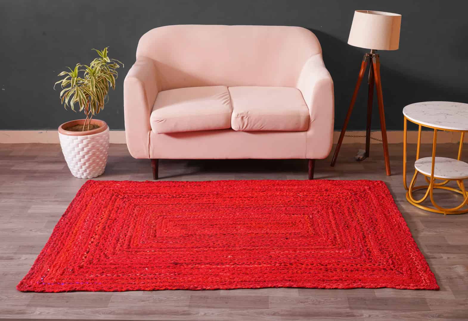 Handmade Braided Rustic Area Red Cotton Rug and Runner - Image 3