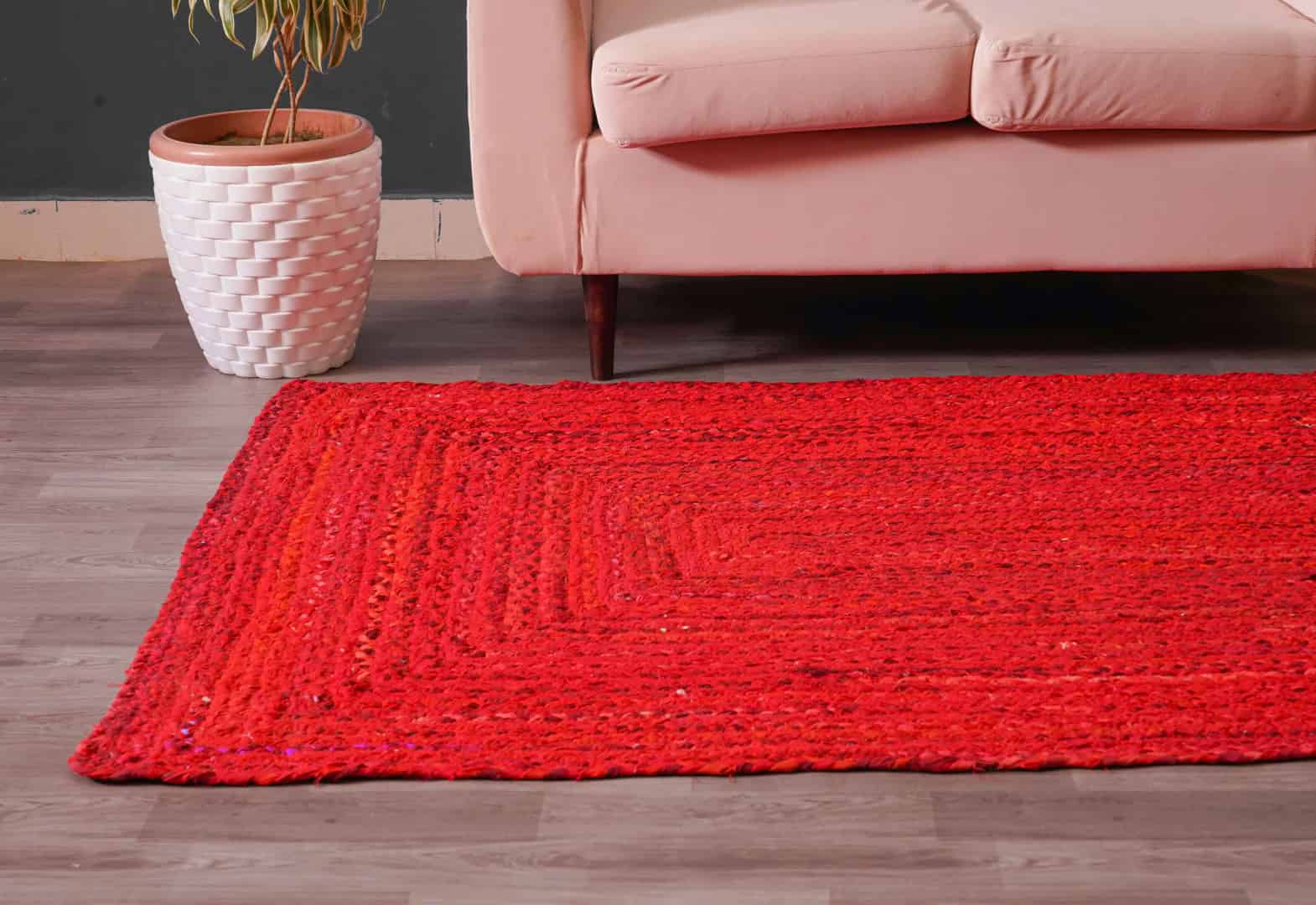 Handmade Braided Rustic Area Red Cotton Rug and Runner - Image 4