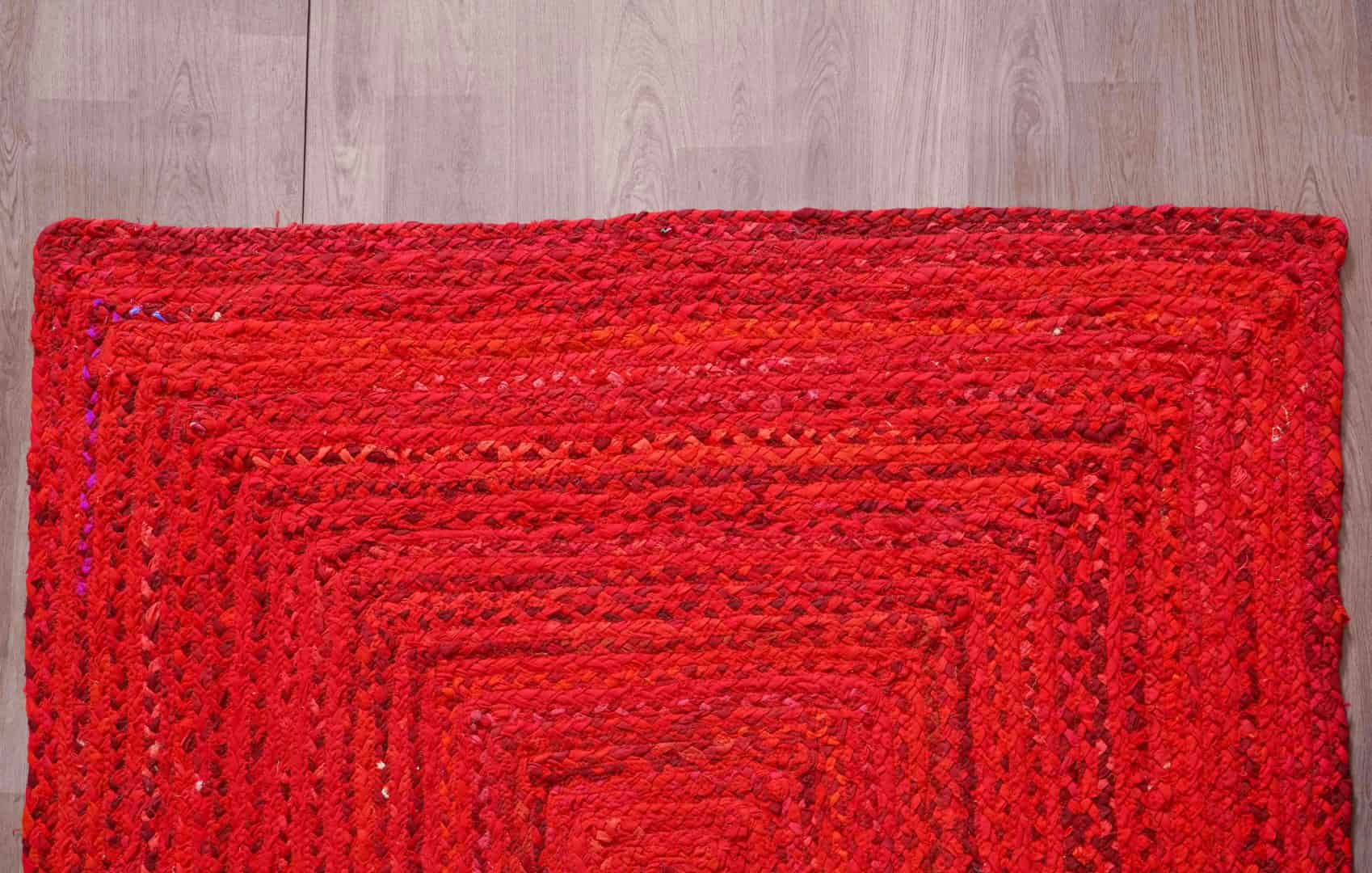 Handmade Braided Rustic Area Red Cotton Rug and Runner - Image 5