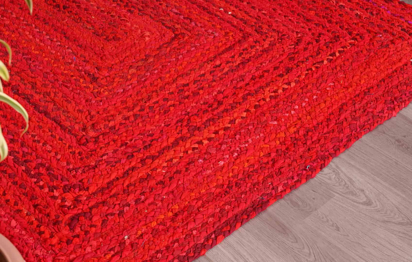 Handmade Braided Rustic Area Red Cotton Rug and Runner - Image 6