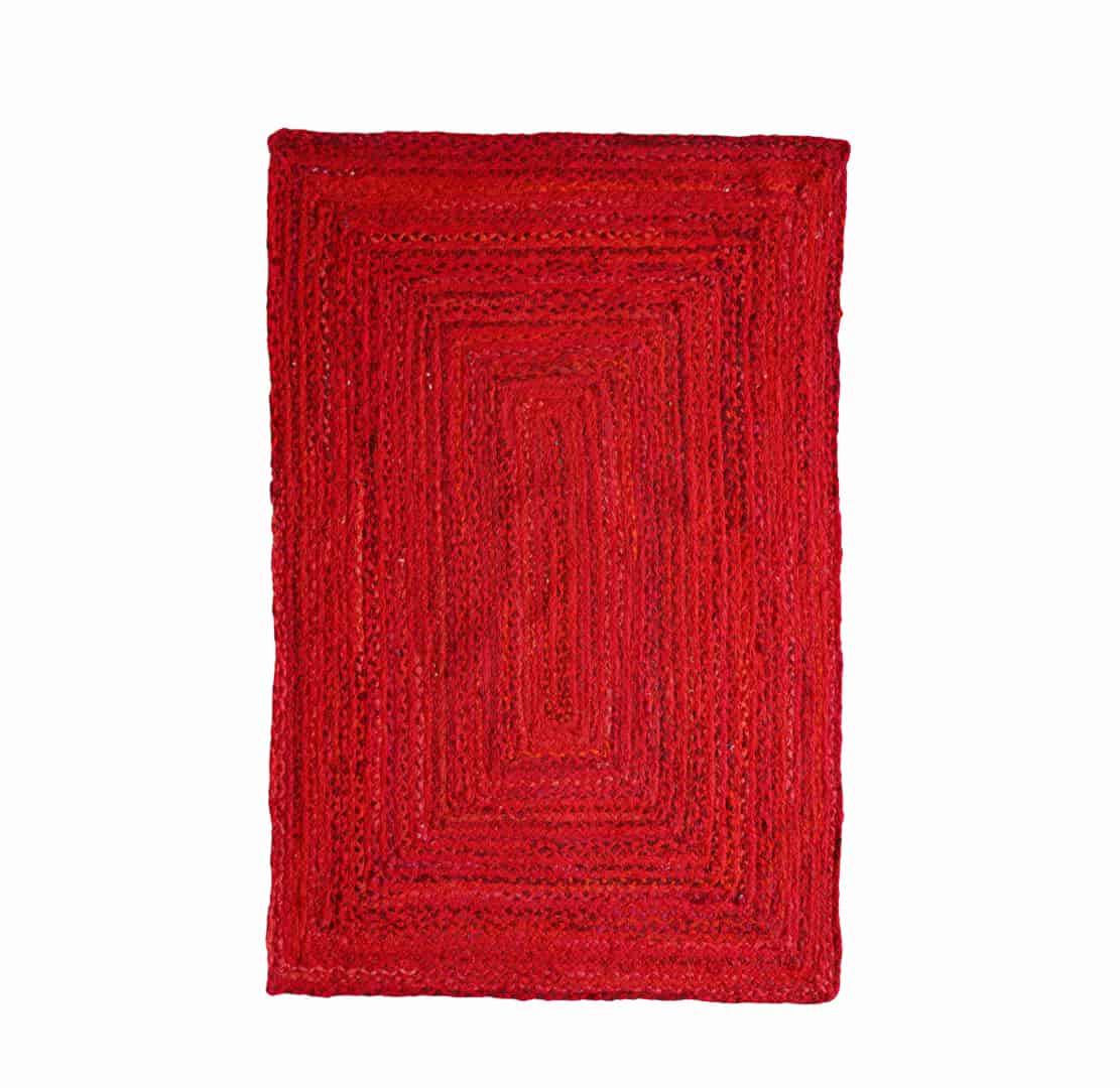 Handmade Braided Rustic Area Red Cotton Rug and Runner - Image 1