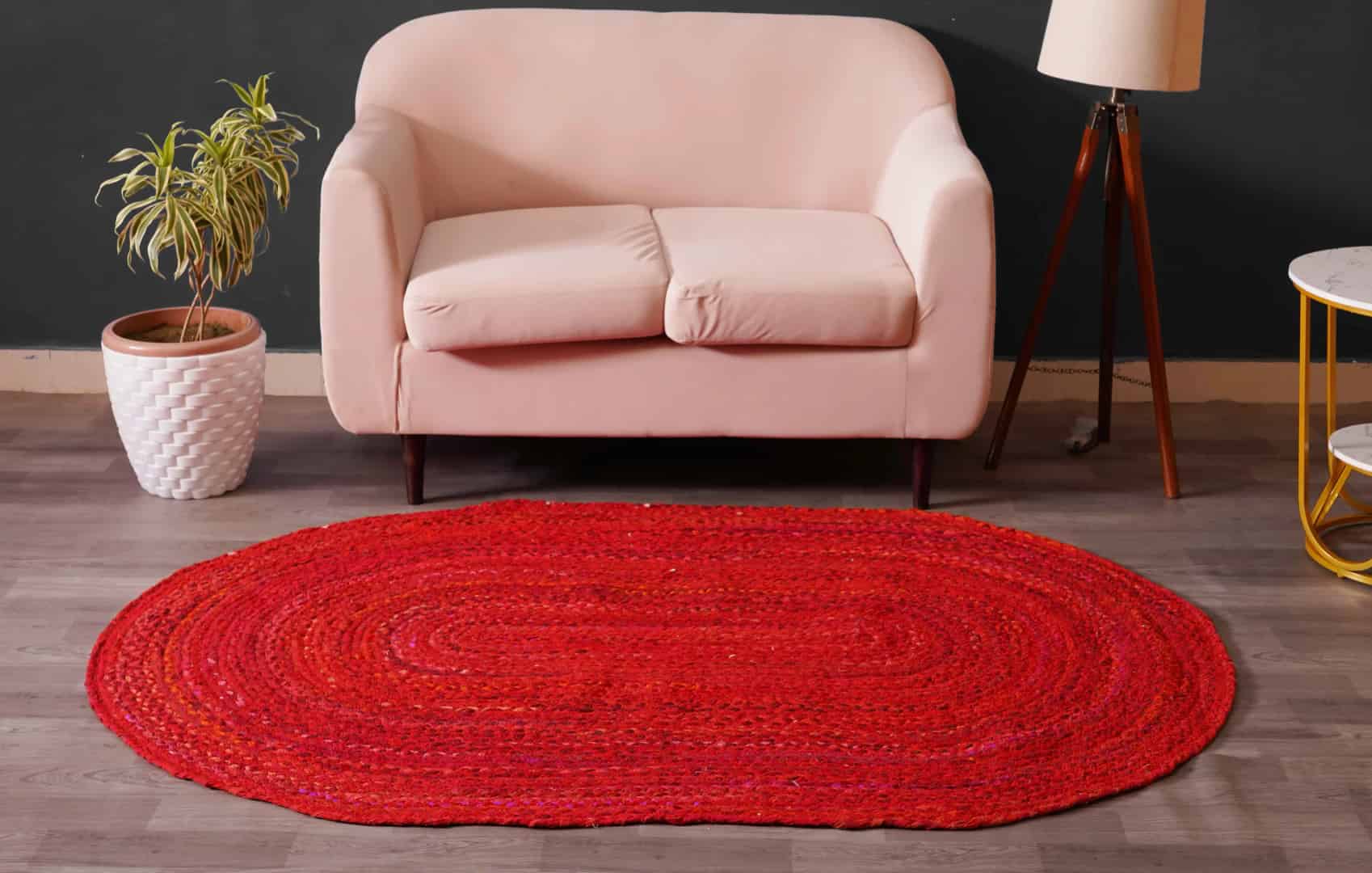 Home Decor Bohemian Red Cotton Chindi Oval Rug - Image 3