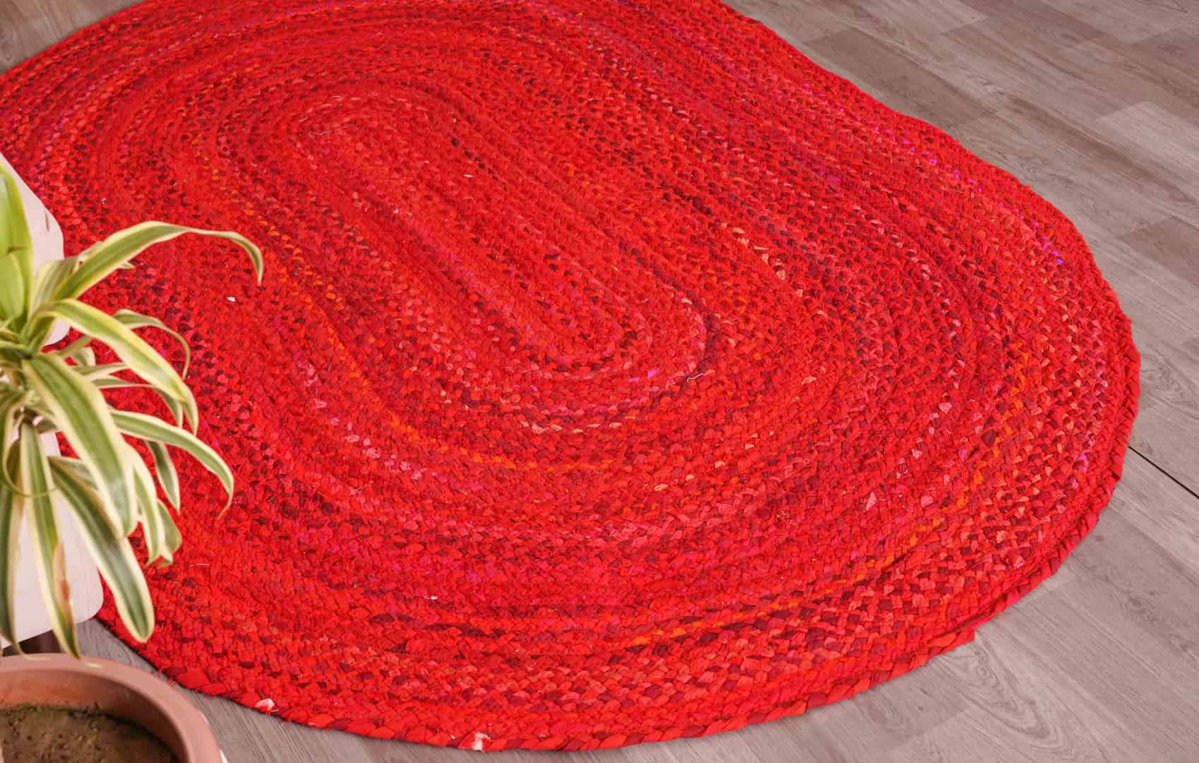 Home Decor Bohemian Red Cotton Chindi Oval Rug - Image 2