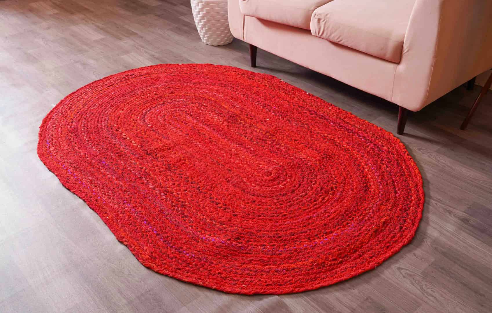 Home Decor Bohemian Red Cotton Chindi Oval Rug - Image 9