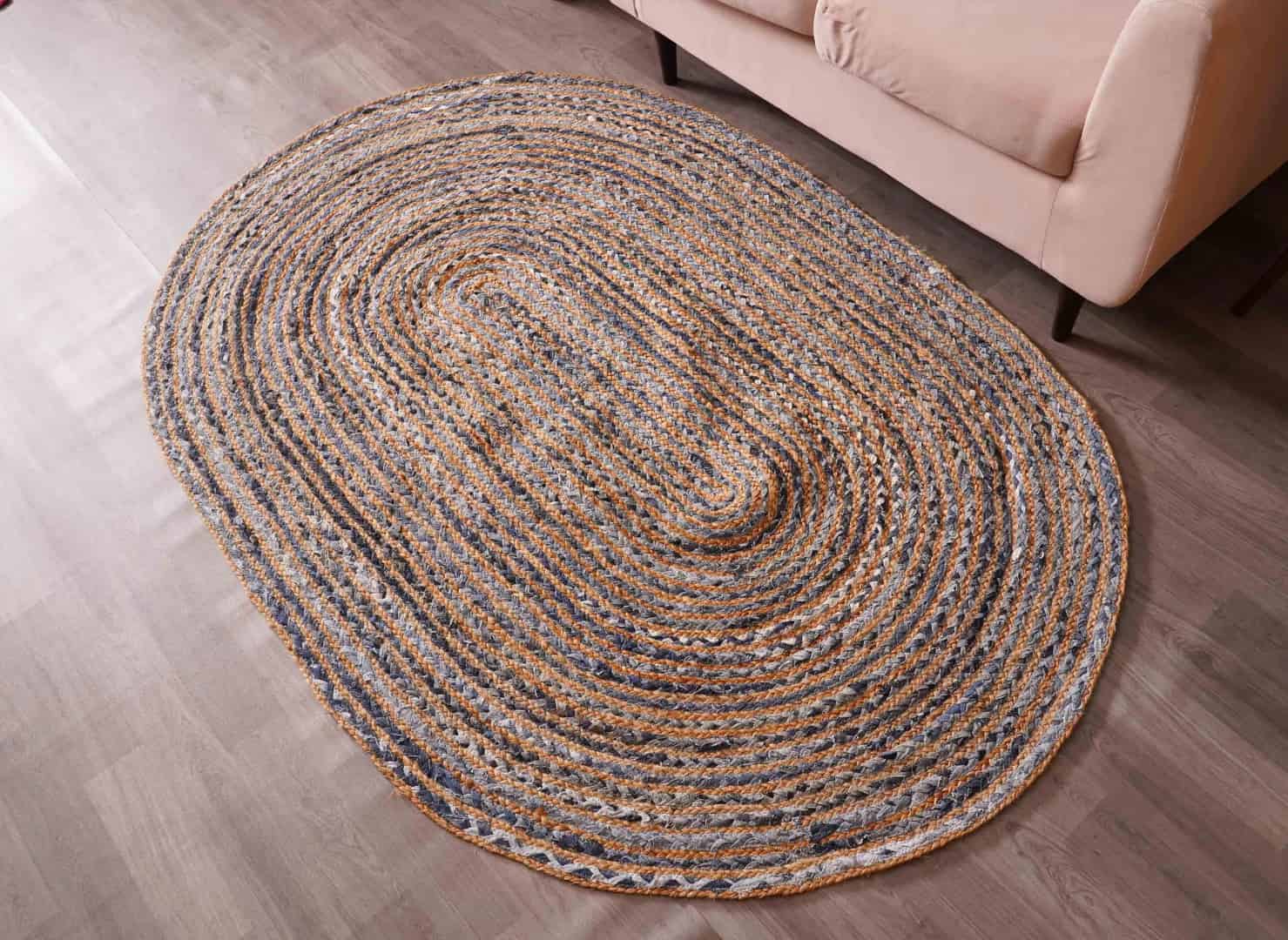 Handmade Cotton And Jute Chindi Rug Oval Shape  - Image 5