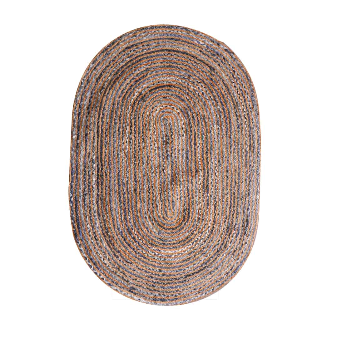 Handmade Cotton And Jute Chindi Rug Oval Shape  - Image 1