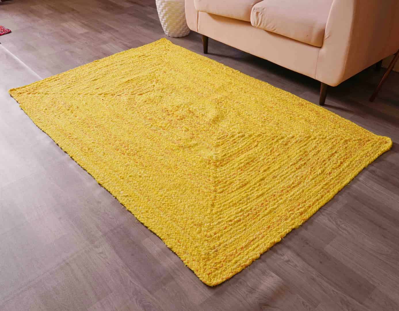 Yellow Handwoven Cotton Rectangle and Square Rug and Mat - Image 2
