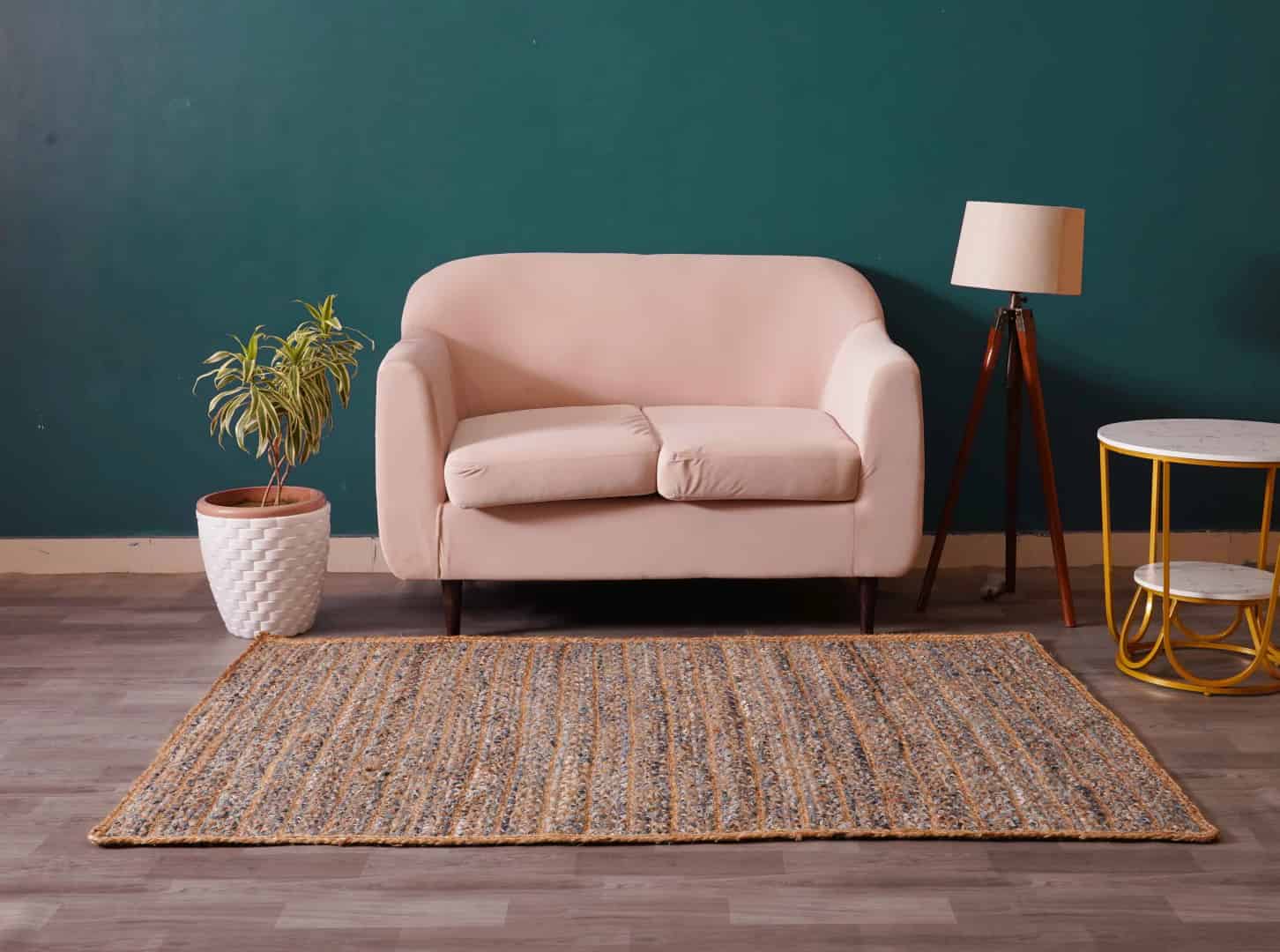 Home Decor Bohemian Natural Jute and Blue Cotton Rectangle and Square Rug - Image 2