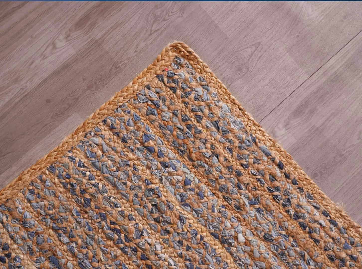 Home Decor Bohemian Natural Jute and Blue Cotton Rectangle and Square Rug - Image 7