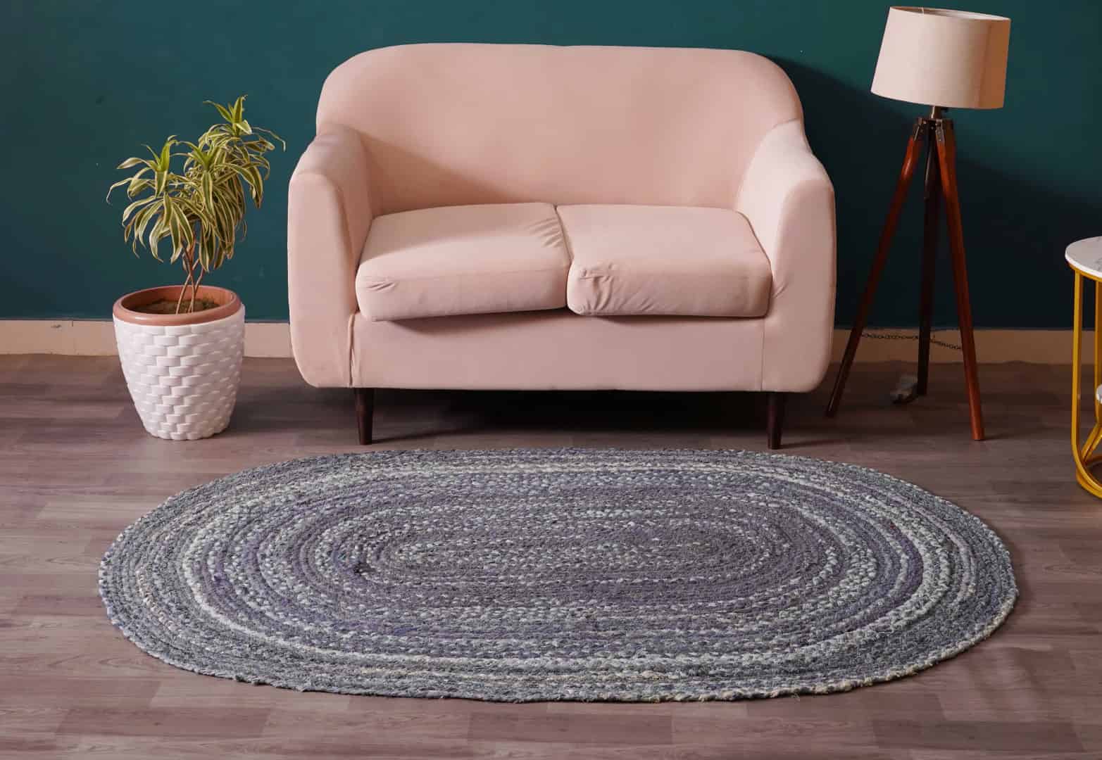 Hand Braided Bohemian Blue Cotton Rectangle and Square Rug - Image 2