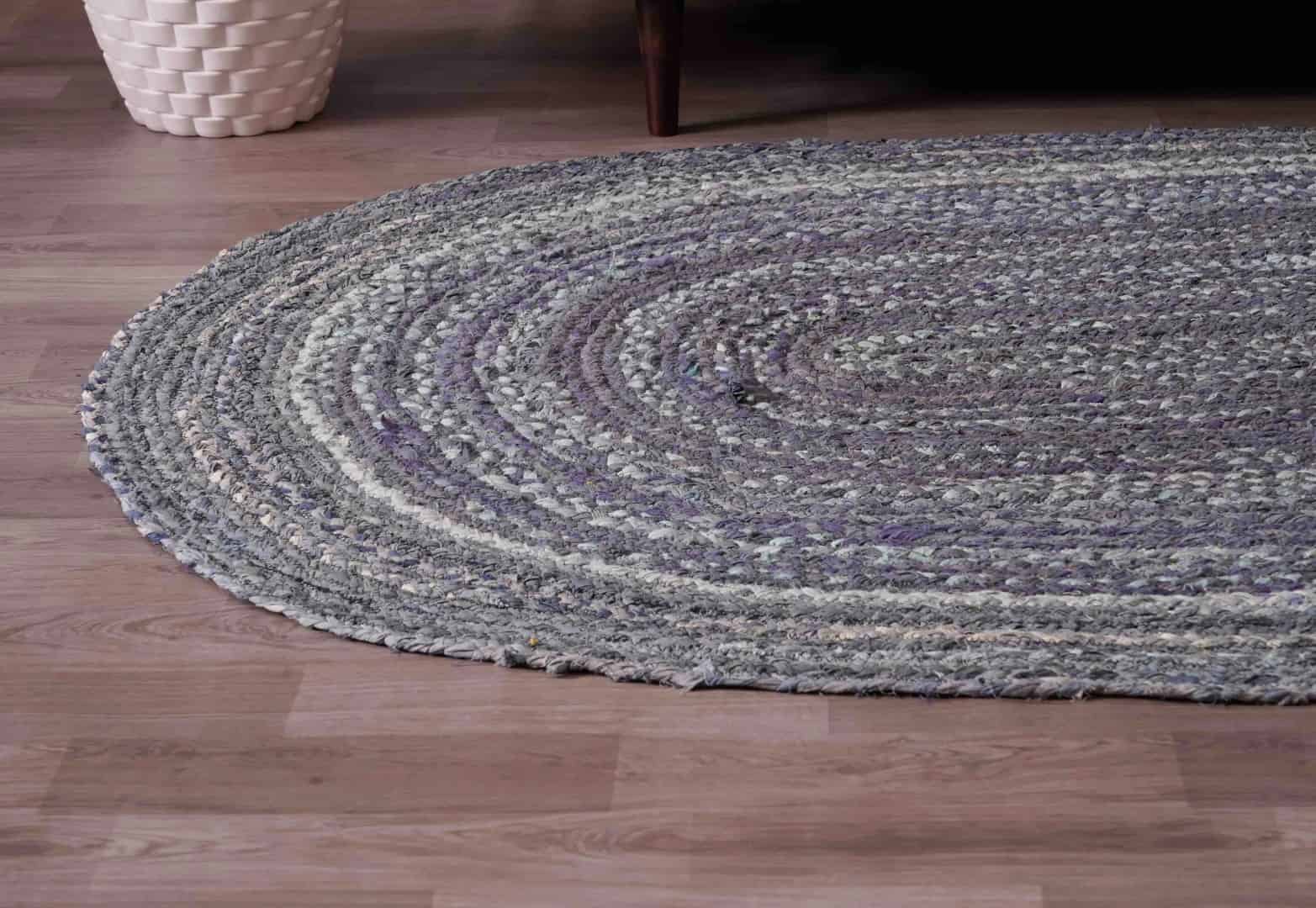 Hand Braided Bohemian Blue Cotton Rectangle and Square Rug - Image 7