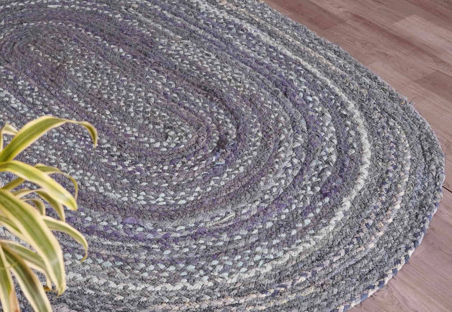 Hand Braided Bohemian Blue Cotton Rectangle and Square Rug - Image 3