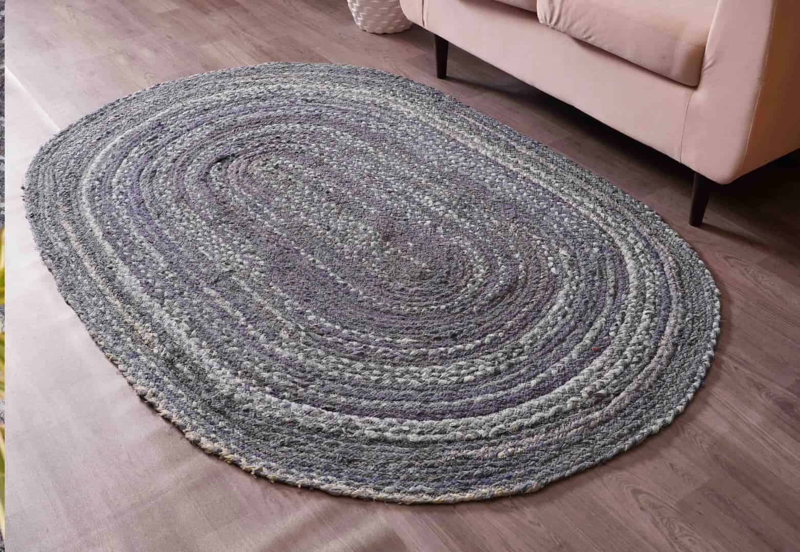 Hand Braided Bohemian Blue Cotton Rectangle and Square Rug - Image 1