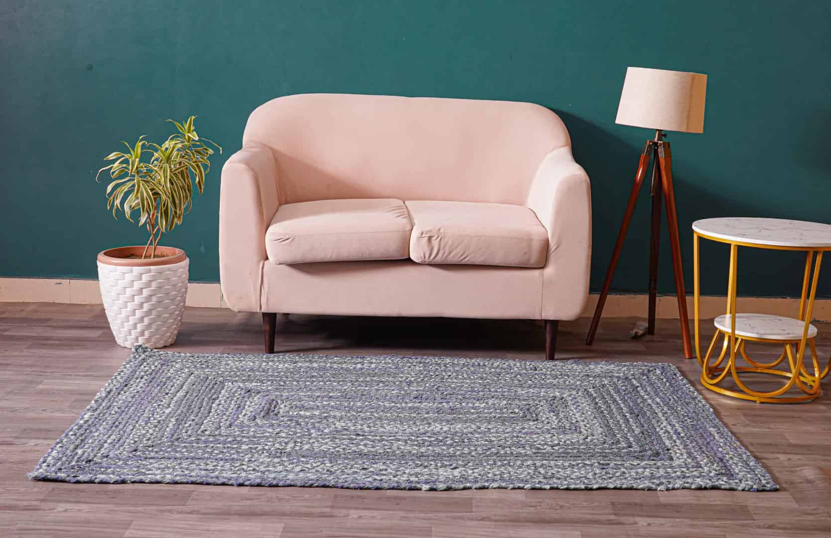 Handmade Bohemian Blue Cotton Rectangle and Square Rug - Image 2