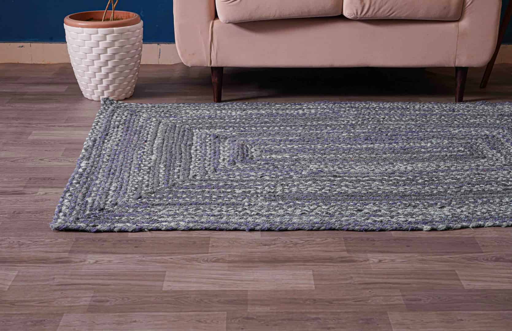 Handmade Bohemian Blue Cotton Rectangle and Square Rug - Image 3