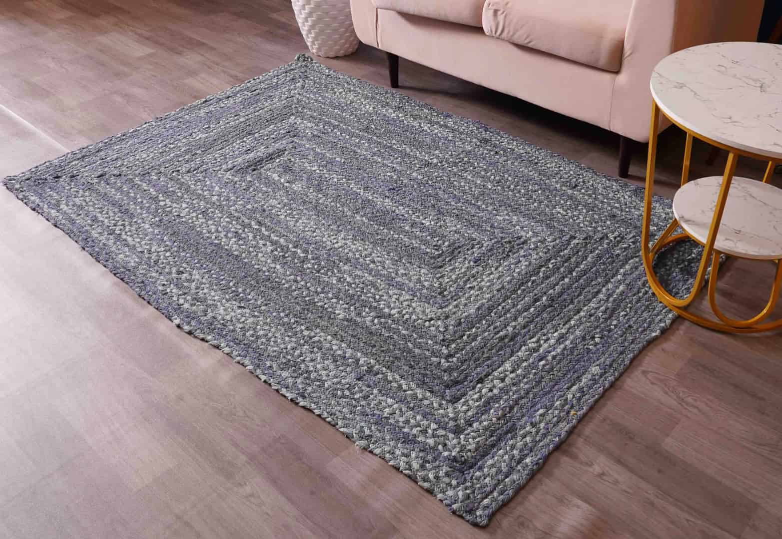 Handmade Bohemian Blue Cotton Rectangle and Square Rug - Image 1