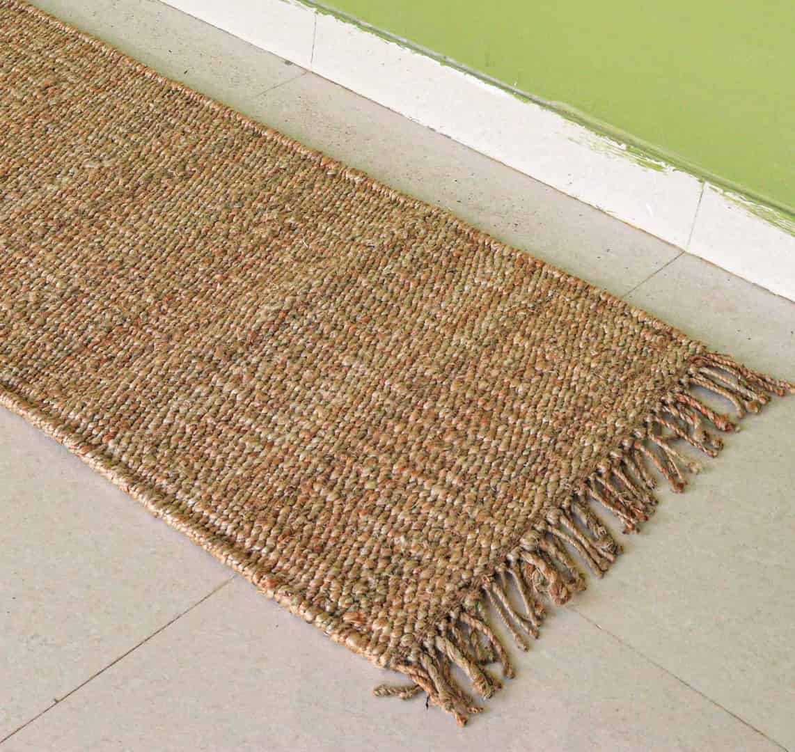 Indian Handwoven Natural Jute Hemp Runner Rug with Fringes - Image 2
