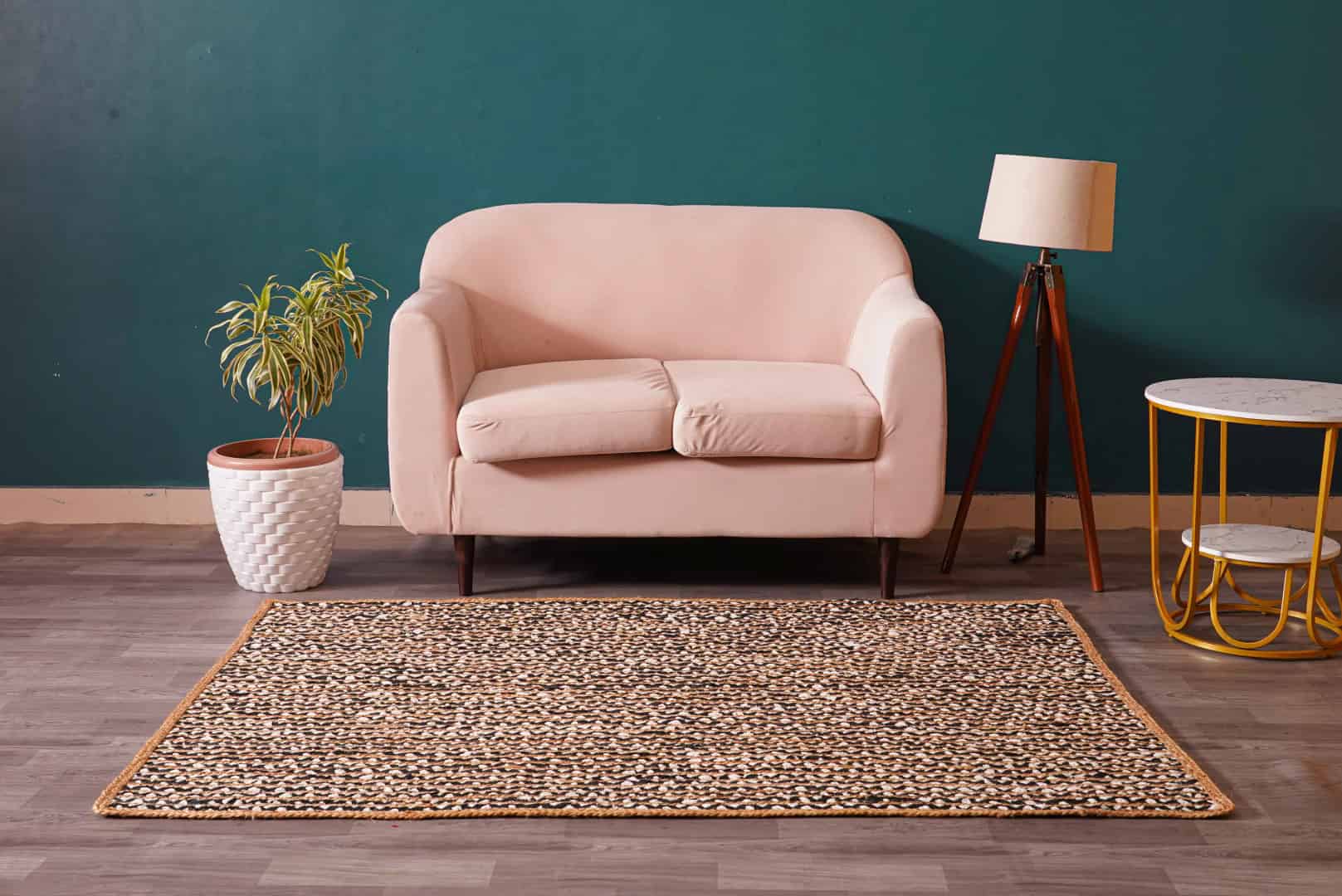 Hand Braided Natural Jute Rectangle and Square Rug with Black and White Cotton - Image 2