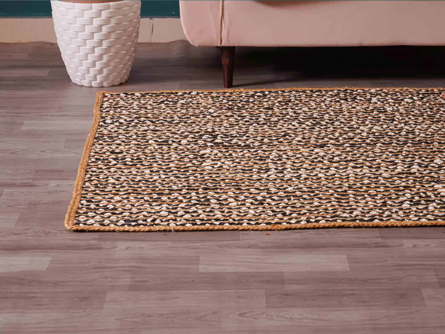 Hand Braided Natural Jute Rectangle and Square Rug with Black and White Cotton - Image 6