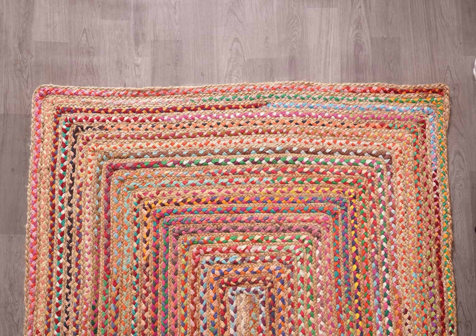 Multicolor Hand Braided Natural Jute and Cotton Chindi Rectangle and Square Rug - Image 3