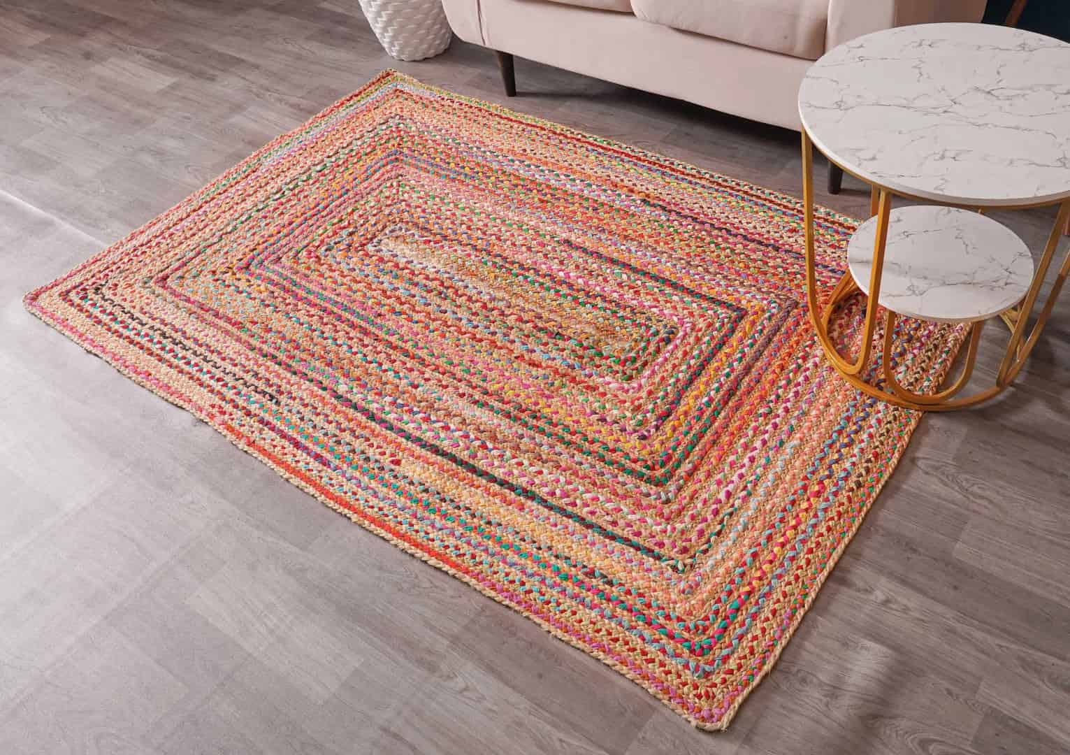 Multicolor Hand Braided Natural Jute and Cotton Chindi Rectangle and Square Rug - Image 2