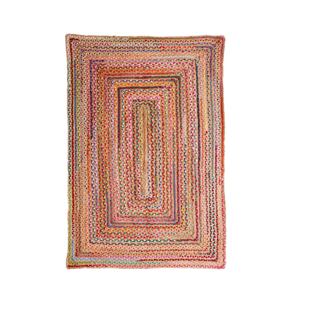 Multicolor Hand Braided Natural Jute and Cotton Chindi Rectangle and Square Rug - Image 1