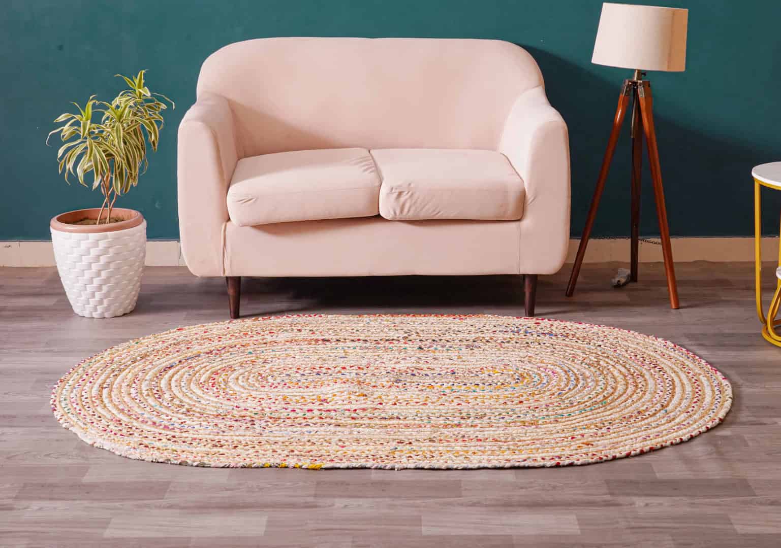 Home Decor Bohemian Natural Jute and Cotton Oval Rug - Image 2