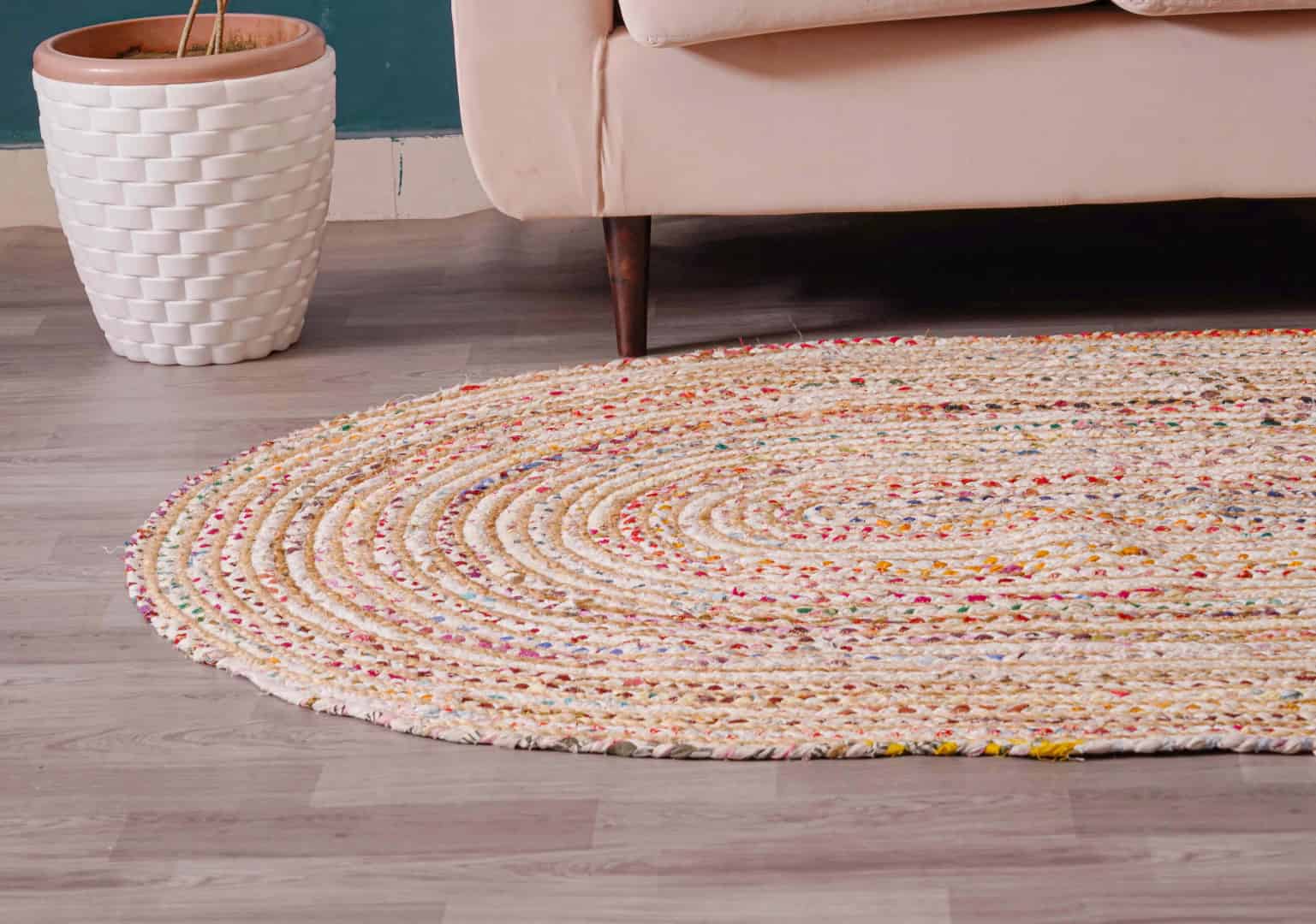 Home Decor Bohemian Natural Jute and Cotton Oval Rug - Image 4