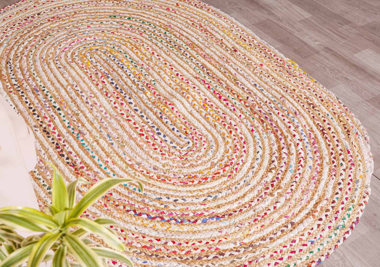 Home Decor Bohemian Natural Jute and Cotton Oval Rug - Image 3