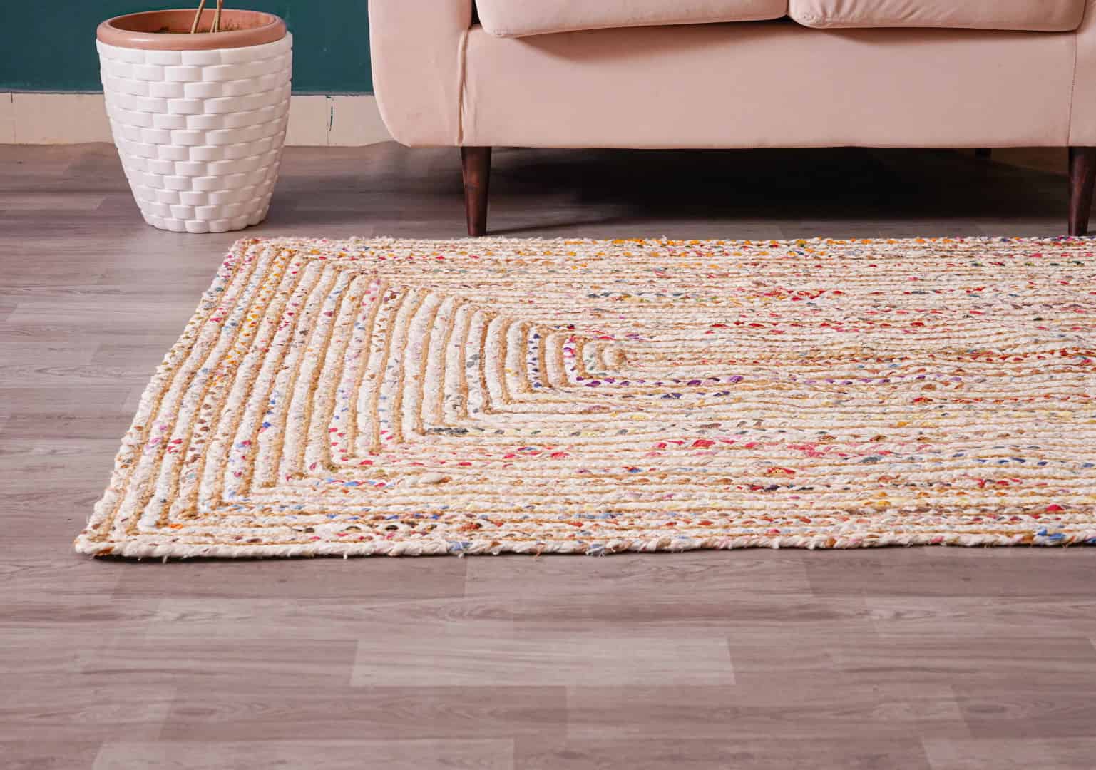 Home Decor Bohemian Natural Jute and Cotton Rectangle and Square Rug - Image 6