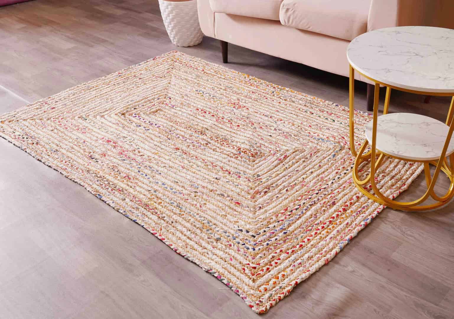 Home Decor Bohemian Natural Jute and Cotton Rectangle and Square Rug - Image 2