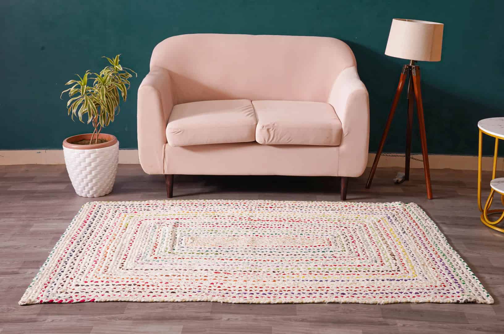 Indian Handwoven Multicolor Cotton Rectangle and Square Rug - Image 9