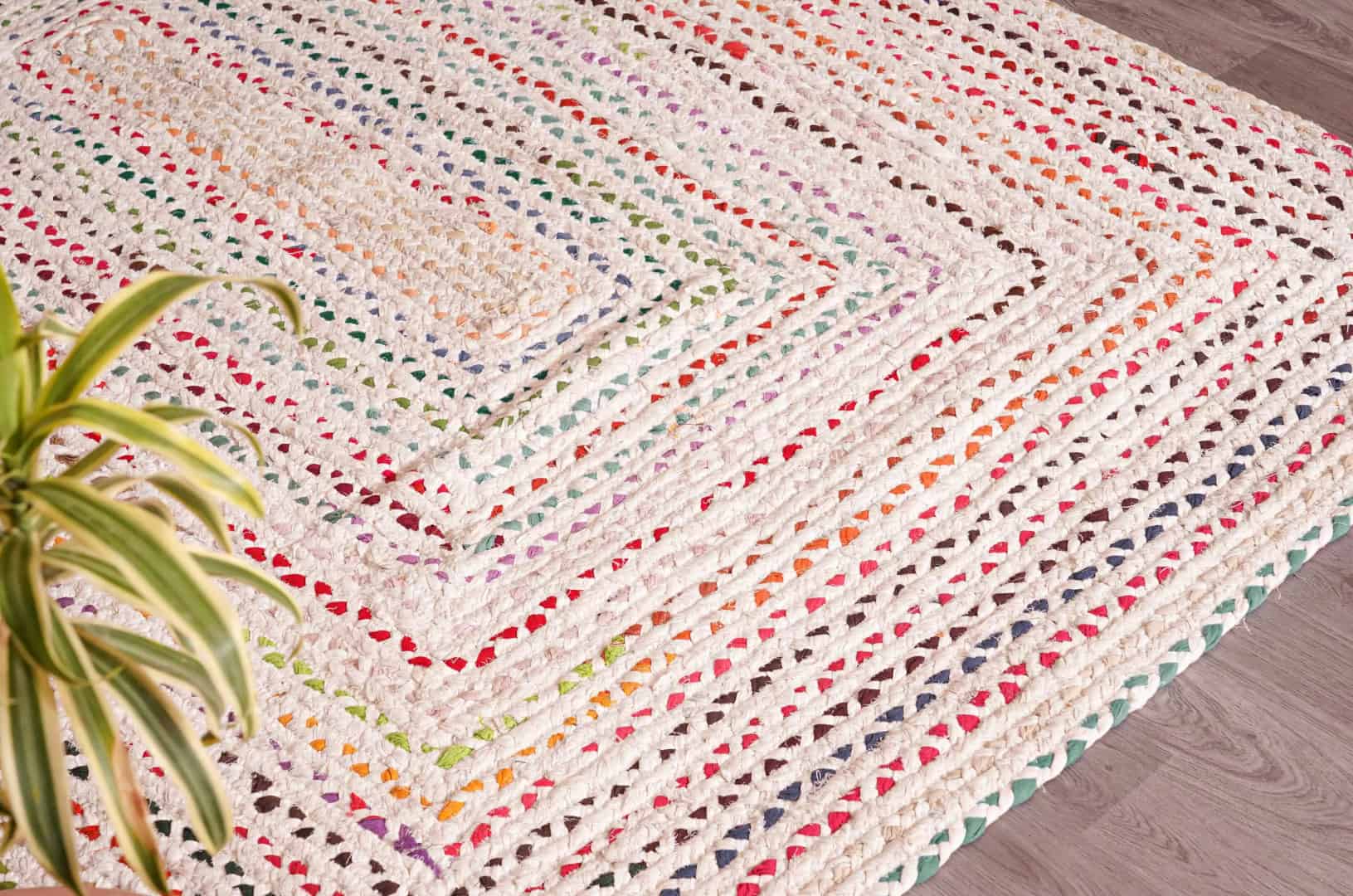 Indian Handwoven Multicolor Cotton Rectangle and Square Rug - Image 2