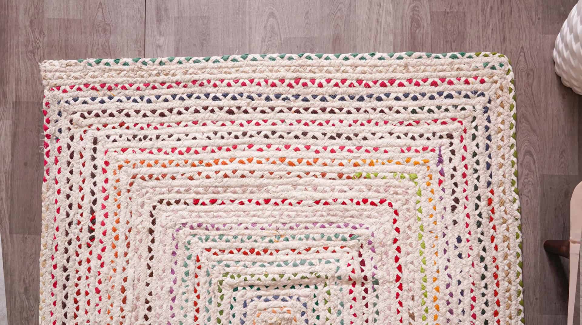 Indian Handwoven Multicolor Cotton Rectangle and Square Rug - Image 3