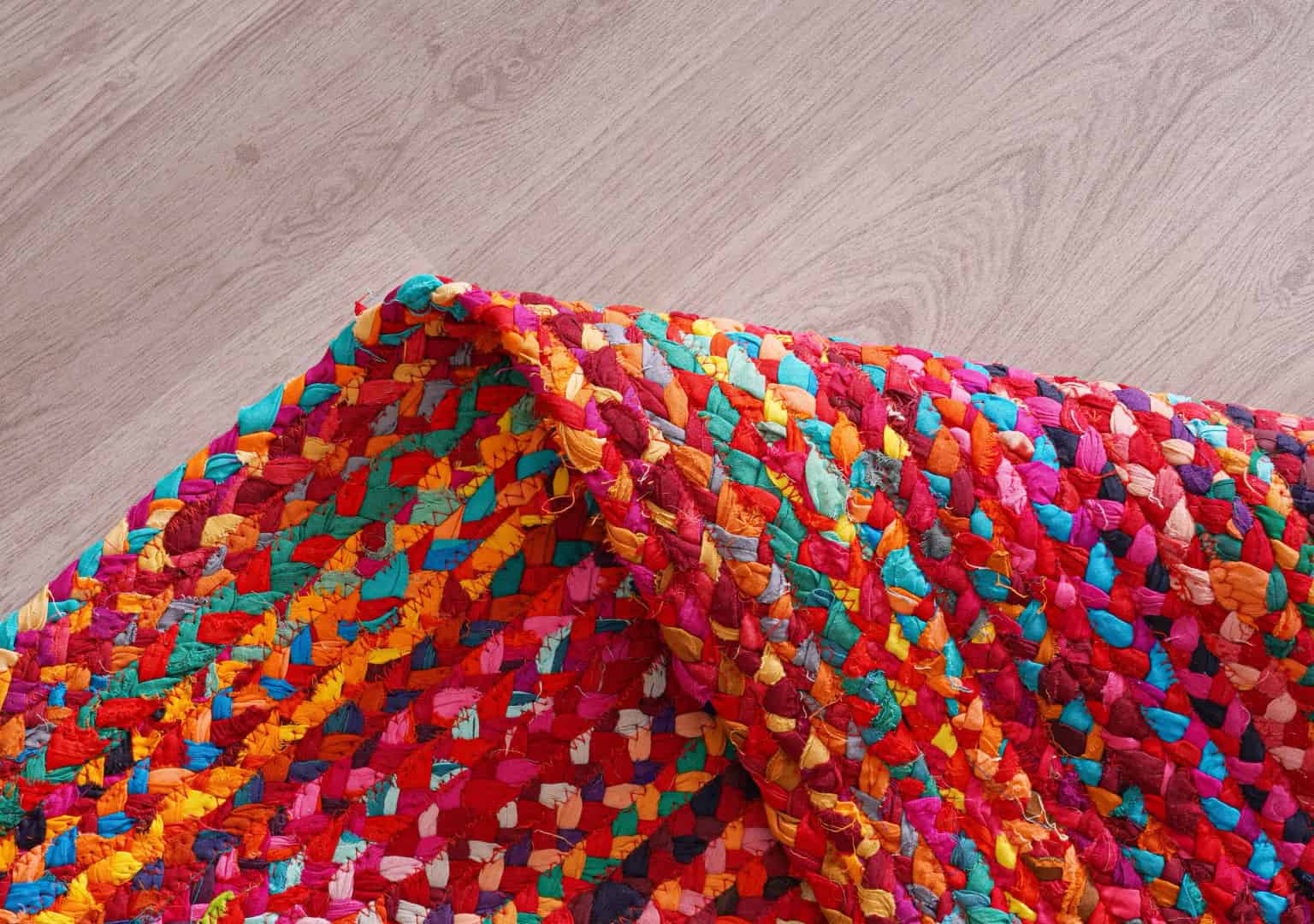 Indian Hand Braided Multicolor Cotton Oval Rug - Image 5