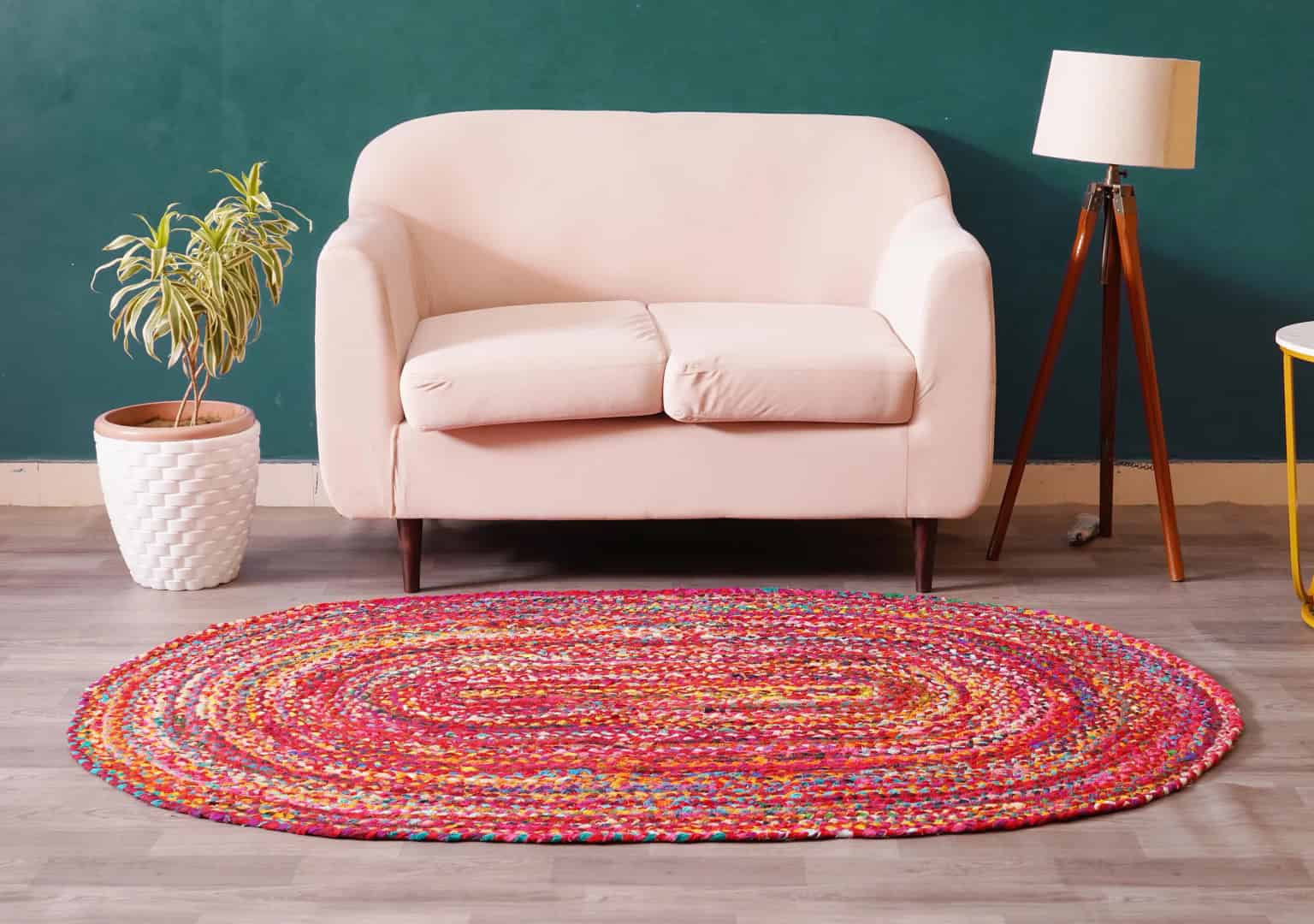 Indian Hand Braided Multicolor Cotton Oval Rug - Image 3