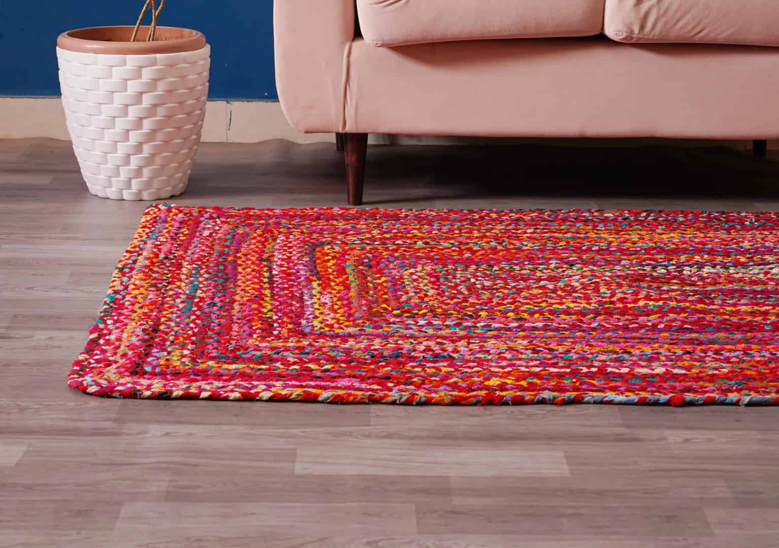 Handwoven Multicolor Cotton Rectangle and Square Rug - Image 8