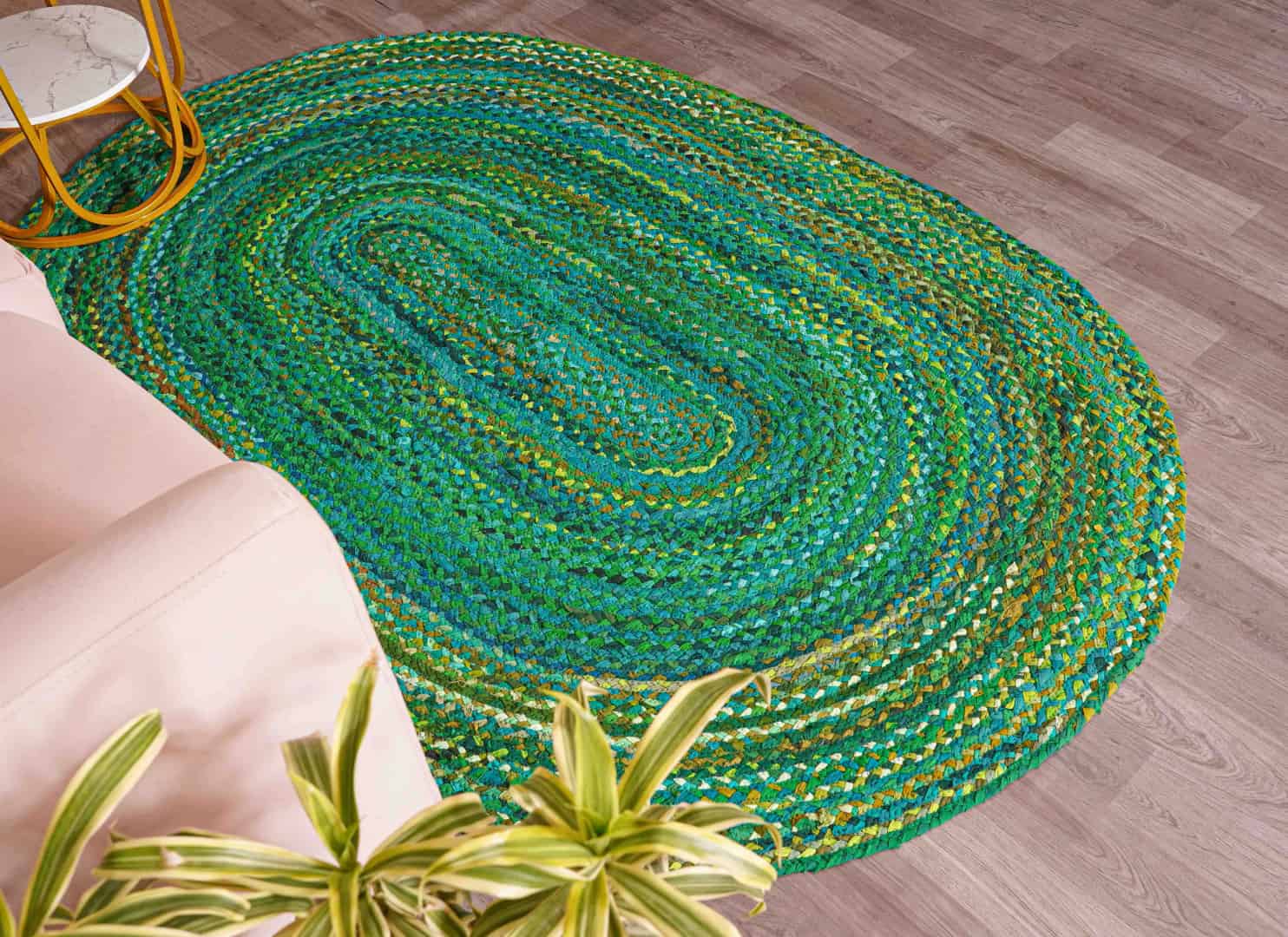 Green Cotton Handmade Oval Rug - Image 2