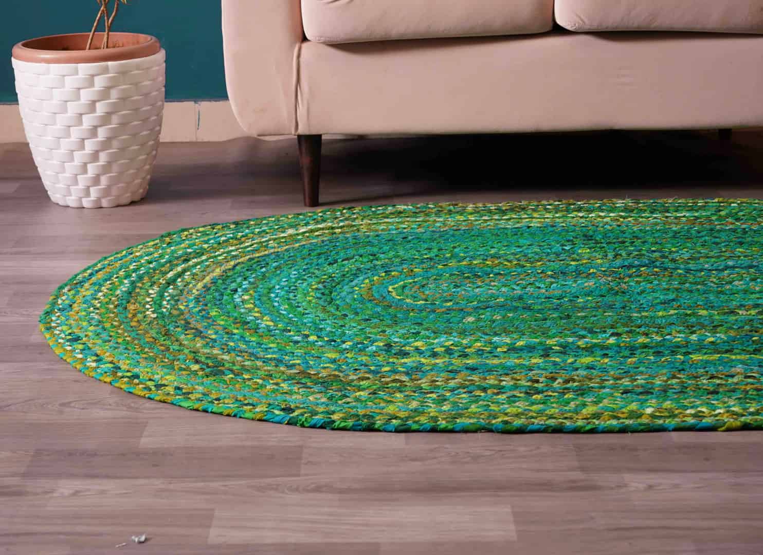 Green Cotton Handmade Oval Rug - Image 7