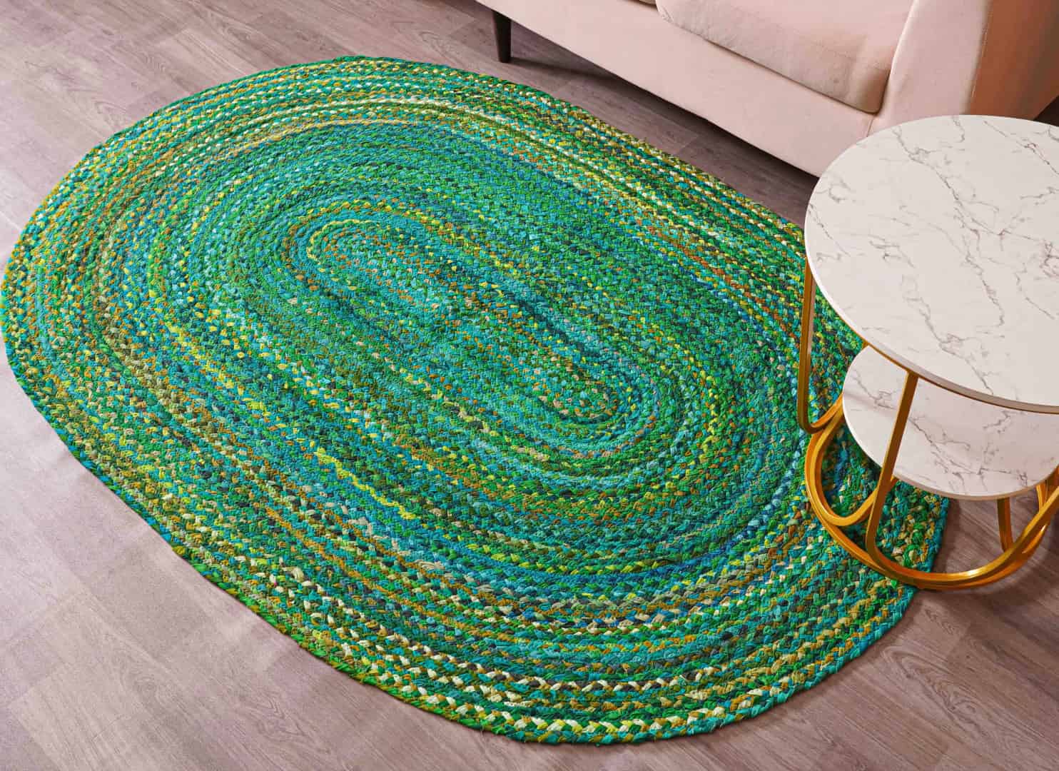 Green Cotton Handmade Oval Rug - Image 1