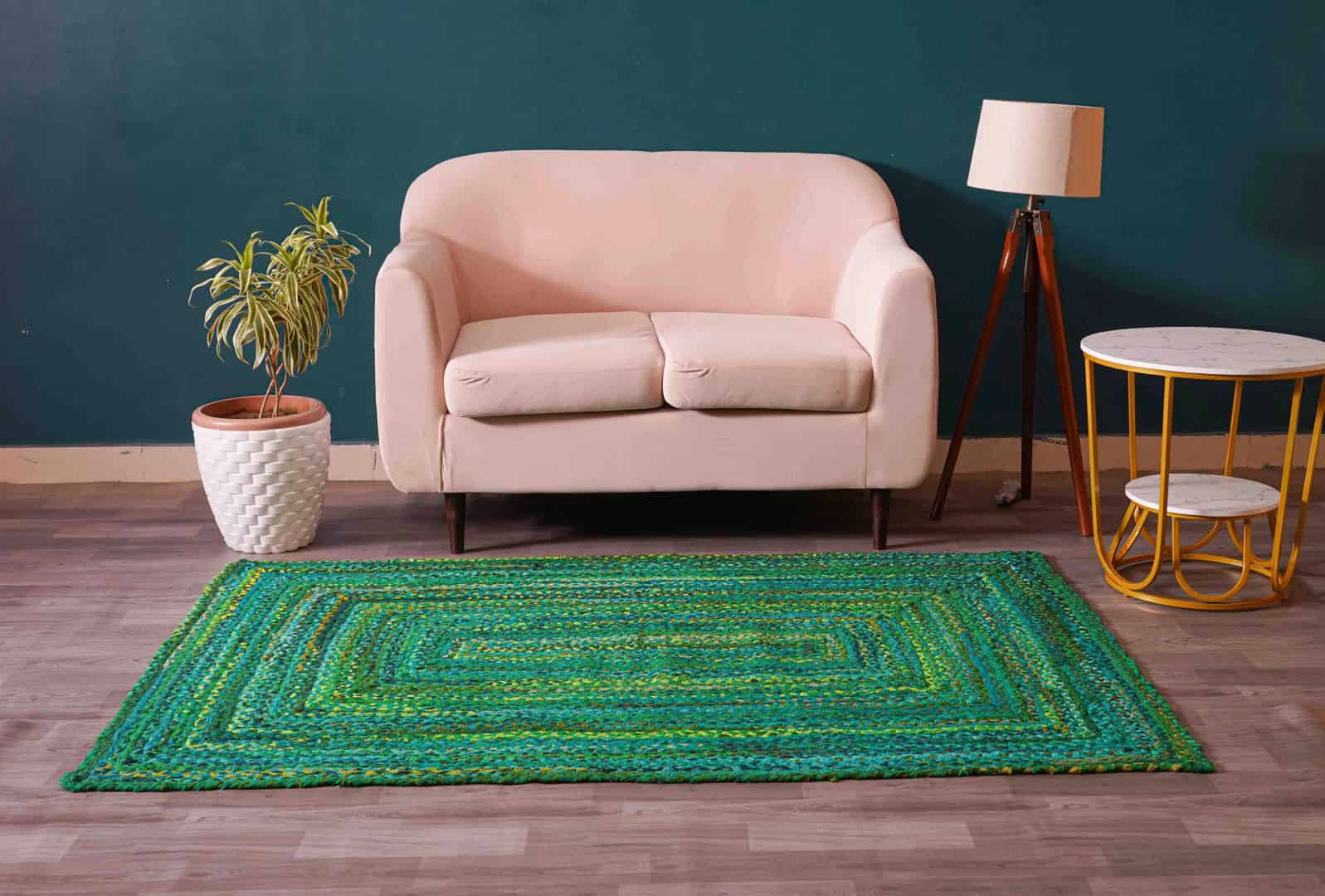 Green Cotton Handwoven Rectangle and Square Rug - Image 3