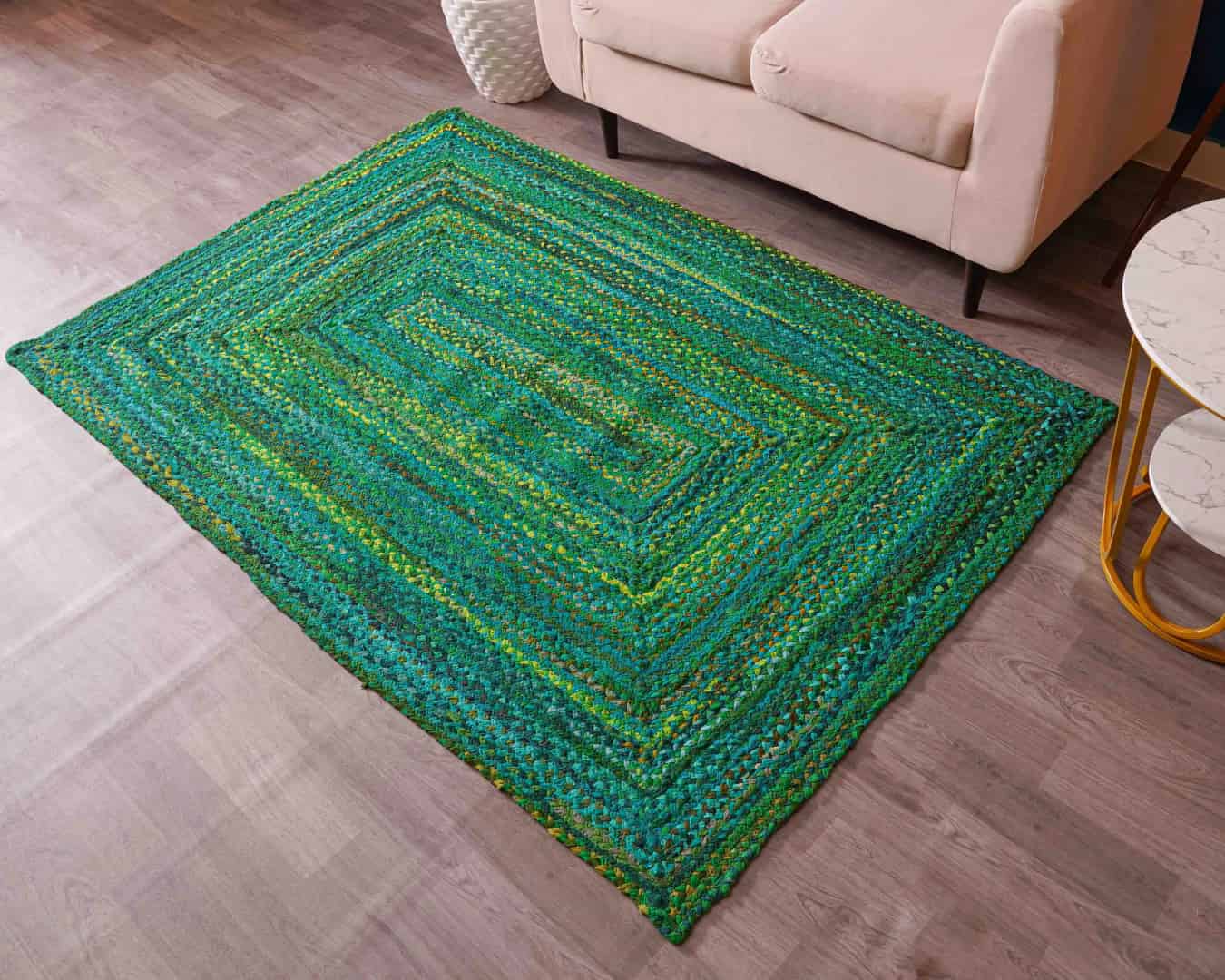 Green Cotton Handwoven Rectangle and Square Rug - Image 2