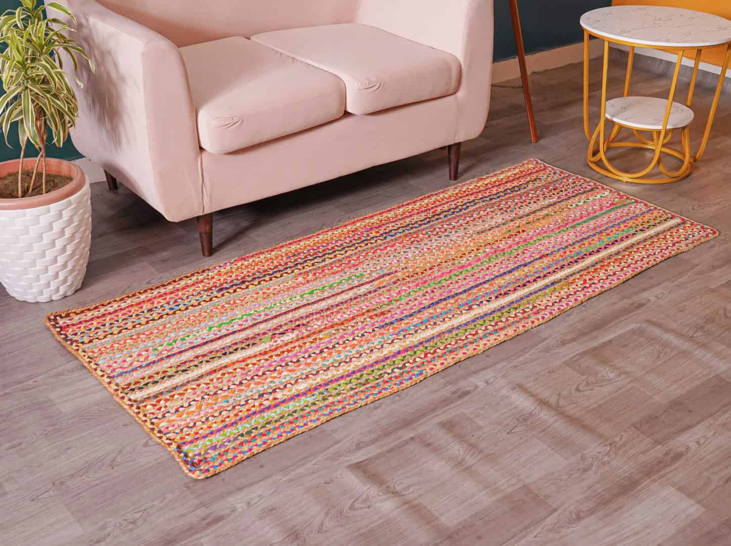 Custom Size Hand Braided Multicolor Natural Jute and Cotton Runner Rug - Image 3