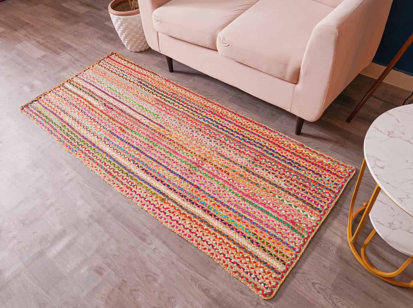 Custom Size Hand Braided Multicolor Natural Jute and Cotton Runner Rug - Image 2