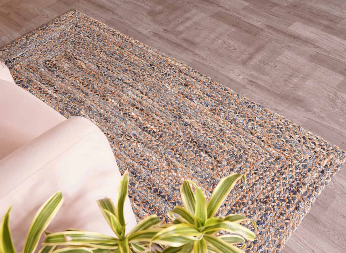 Natural Jute and Blue Cotton Hand Braided Runner Rug - Image 6