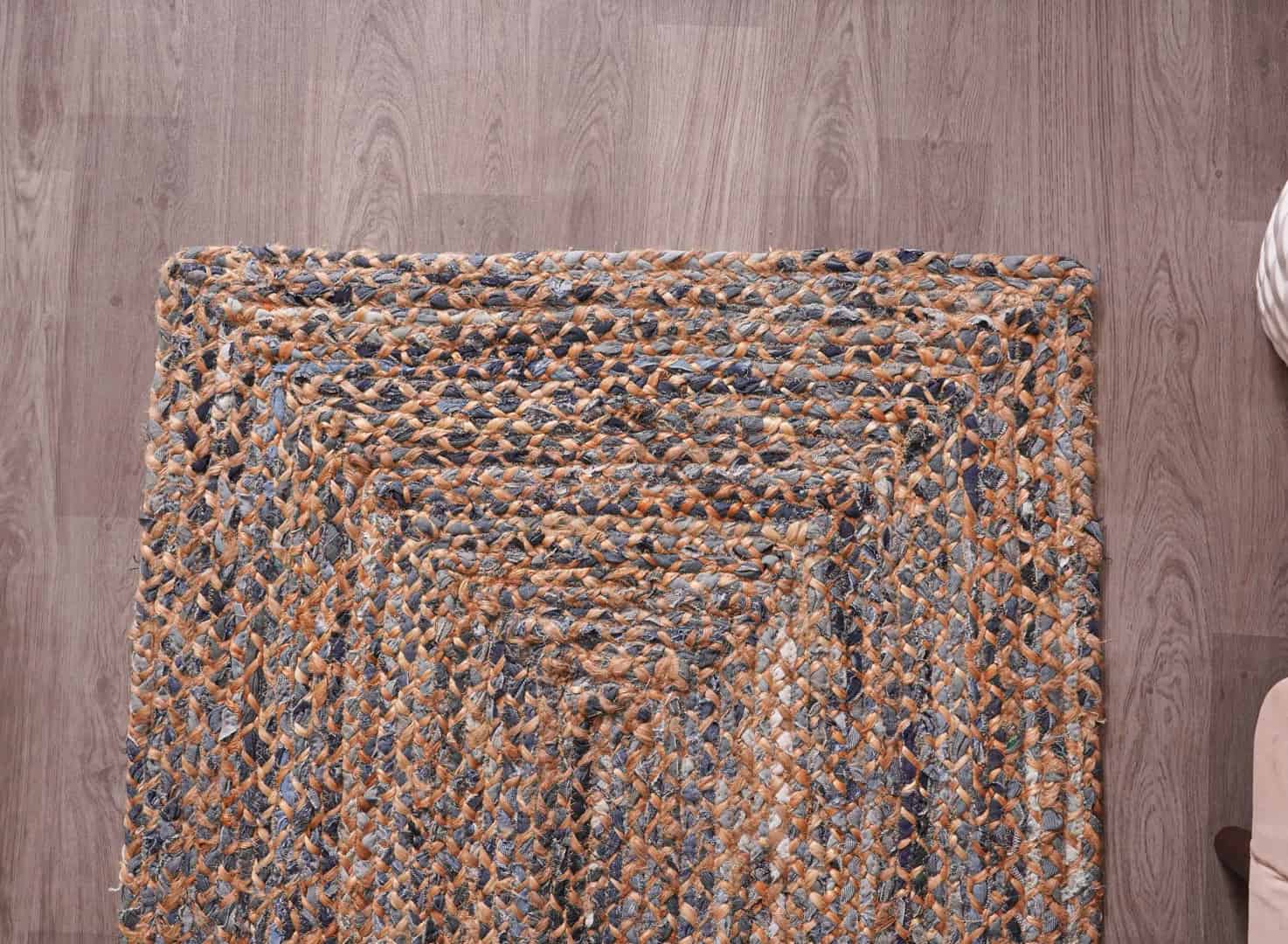 Natural Jute and Blue Cotton Hand Braided Runner Rug - Image 4