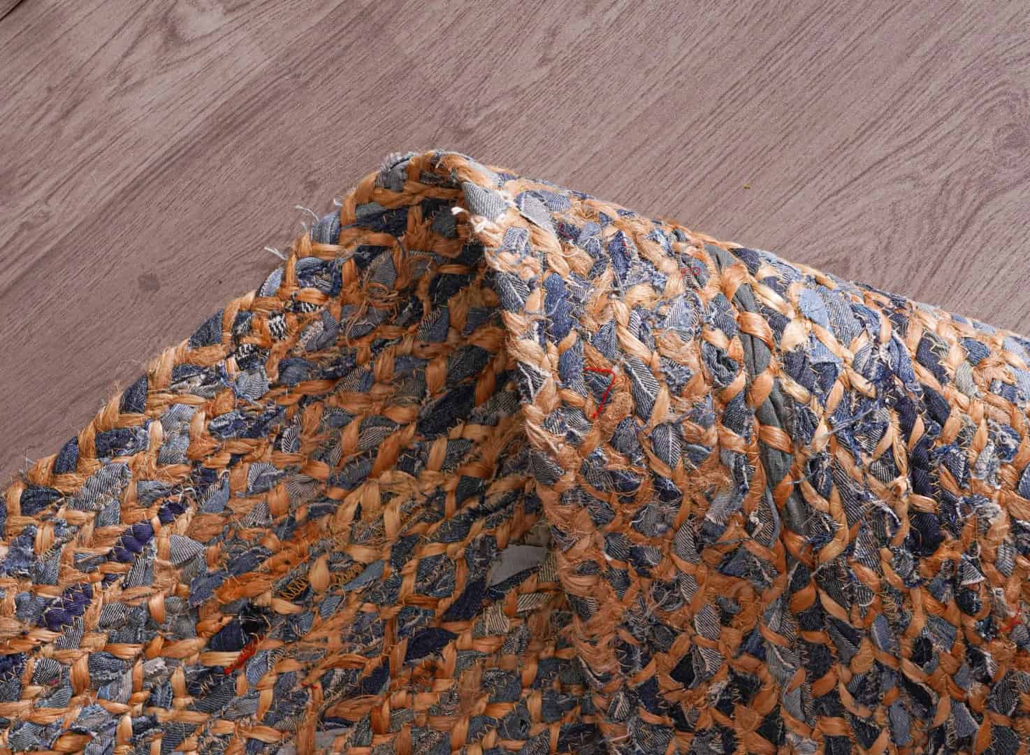 Natural Jute and Blue Cotton Hand Braided Runner Rug - Image 7