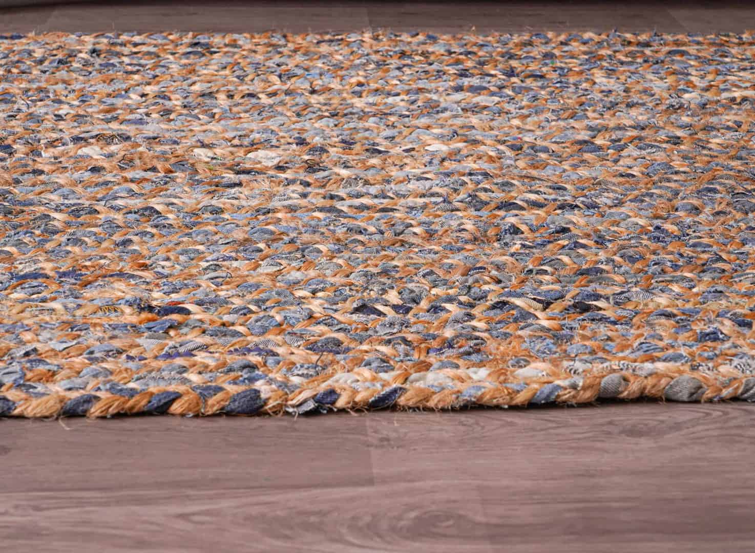 Natural Jute and Blue Cotton Hand Braided Runner Rug - Image 9