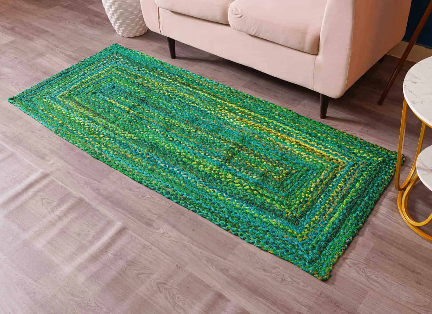 Custom Size Handmade Green Cotton Chindi Runner Rug - Image 2